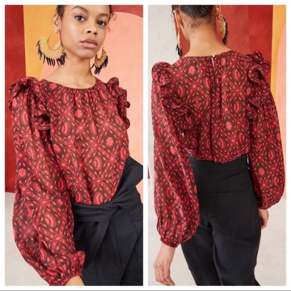Ulla Johnson 100% Silk Red Medine Blouse - Size 2